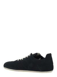 Rick Owens Men Black Low Top Sneakers With Round Toe And Front Lace Closure In Suede For Men