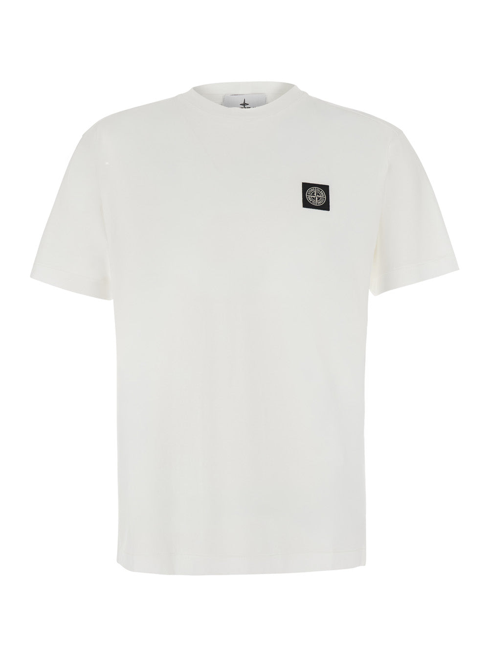 Stone Island Men White Crew Neck T-Shirt With Logo Patch On The Front In Cotton For Men