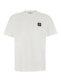 Stone Island Men White Crew Neck T-Shirt With Logo Patch On The Front In Cotton For Men