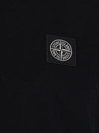 Stone Island Men Black Crew Neck T-Shirt With Logo Patch On The Front In Cotton For Men