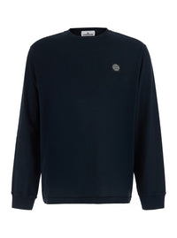 Stone Island Men Blue Crew Neck T-Shirt With Logo Patch On The Front In Cotton For Men