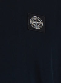 Stone Island Men Blue Crew Neck T-Shirt With Logo Patch On The Front In Cotton For Men