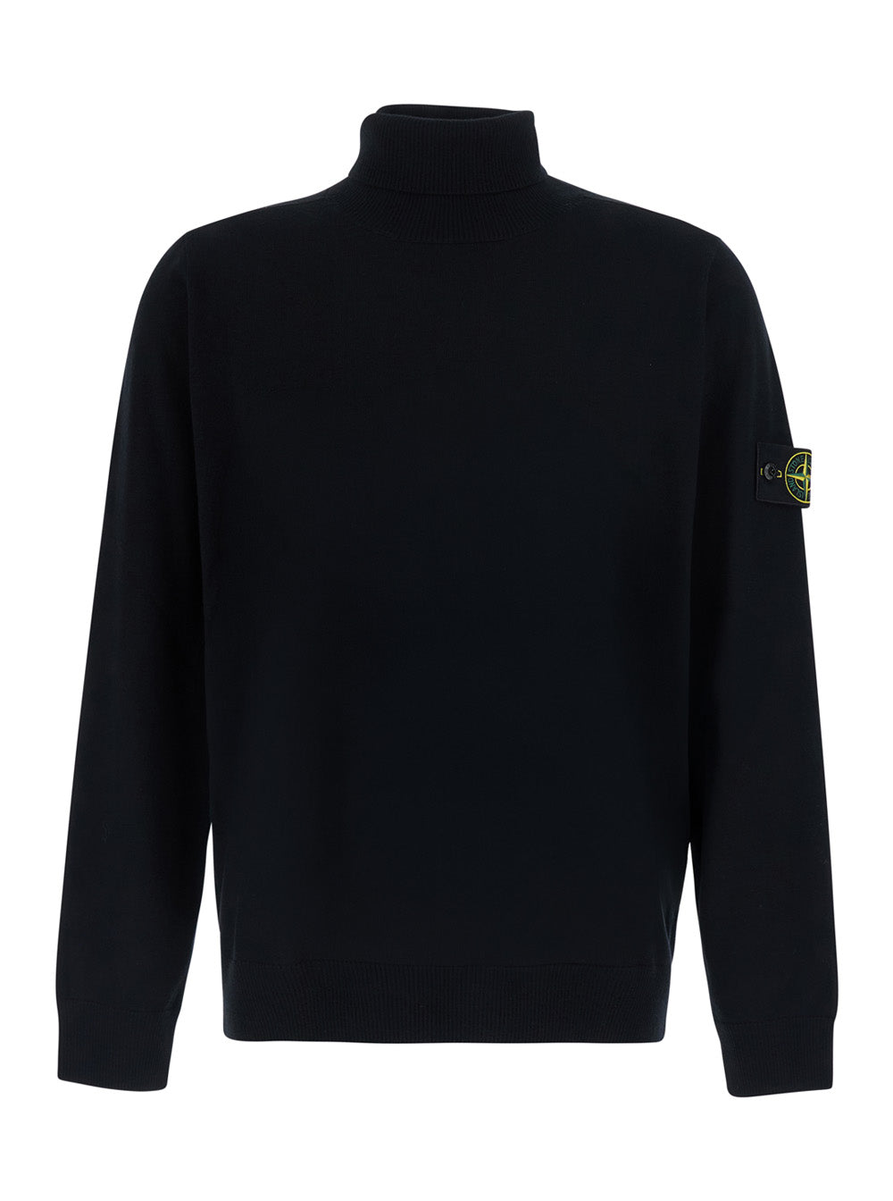 Stone Island Men Black Sweater With High Collar And Logo Patch On The Sleeve In Cotton Men