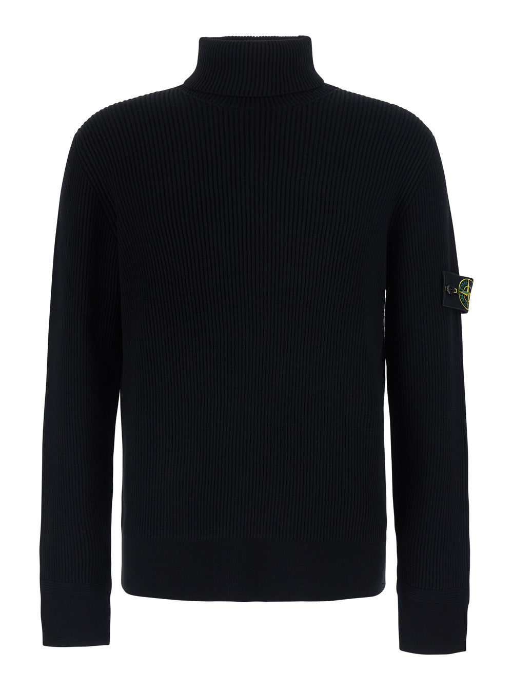 Stone Island Men Black Sweater With High Collar And Logo Patch On The Sleeve In Men