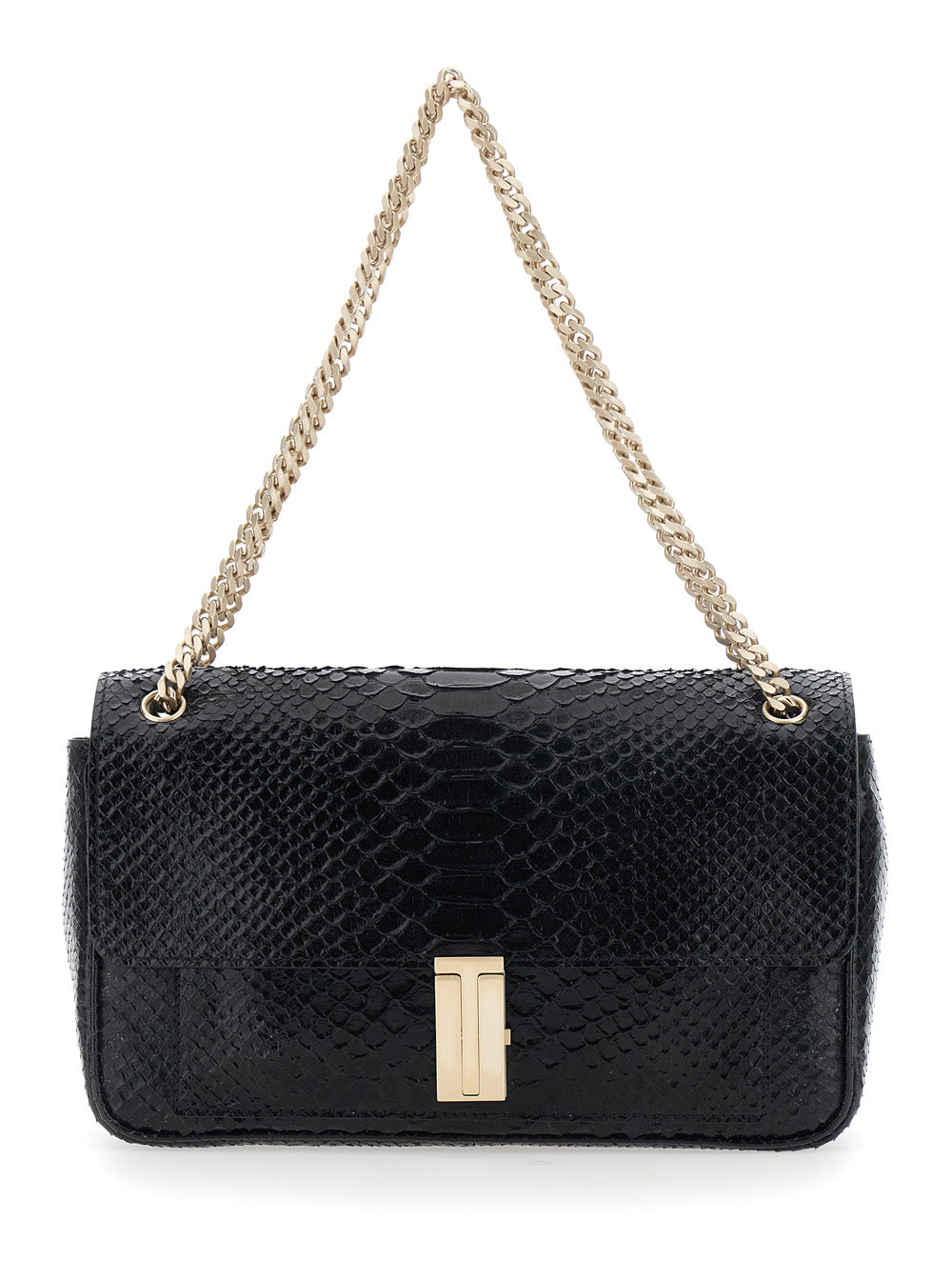 TOM FORD Tom Ford Women Black Crossbody Bag With T Closure In Glossy Snake Effect Leather For Women