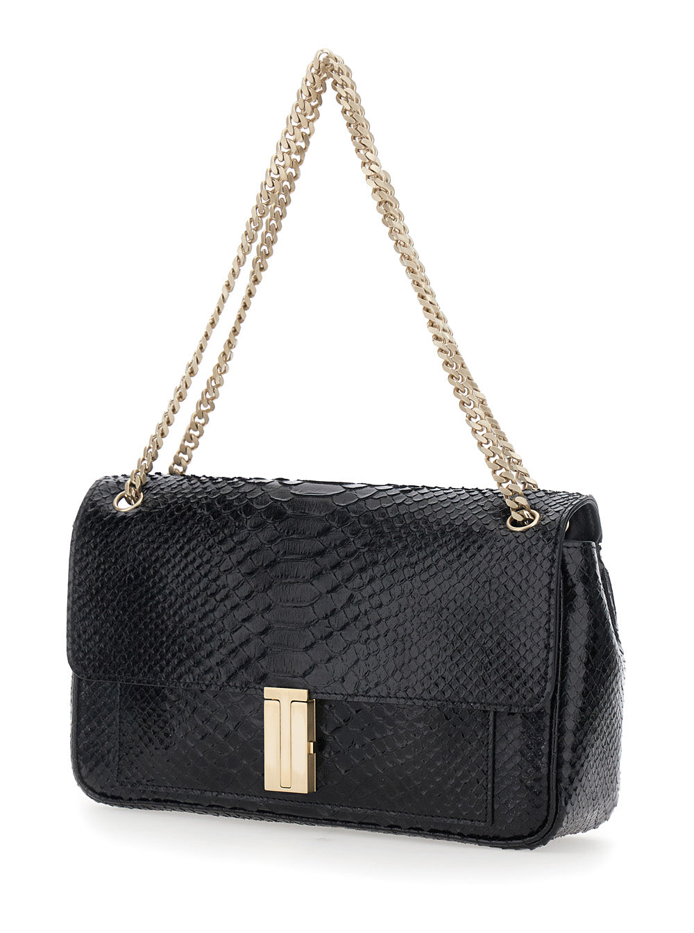 TOM FORD Tom Ford Women Black Crossbody Bag With T Closure In Glossy Snake Effect Leather For Women