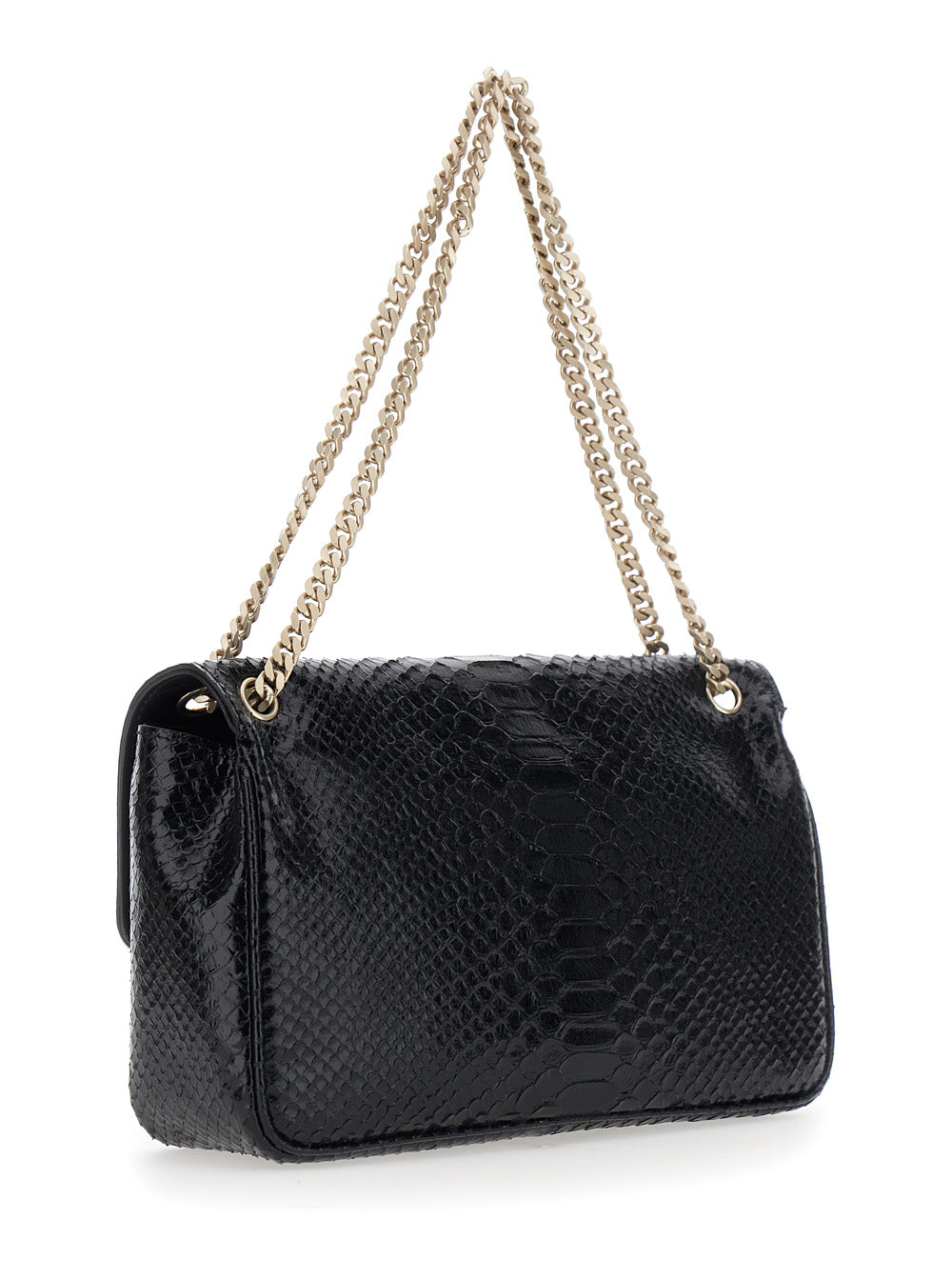 TOM FORD Tom Ford Women Black Crossbody Bag With T Closure In Glossy Snake Effect Leather For Women
