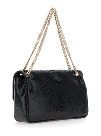 TOM FORD Tom Ford Women Black Crossbody Bag With T Closure In Glossy Snake Effect Leather For Women