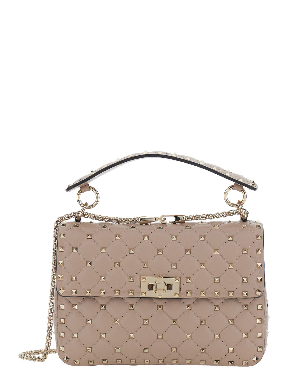 Valentino Garavani Women 'Spike Medium' Beige Crossbody Bag With Rockstud Studs Applied All-Over In Leather For Women