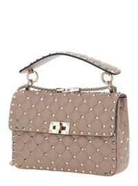 Valentino Garavani Women 'Spike Medium' Beige Crossbody Bag With Rockstud Studs Applied All-Over In Leather For Women