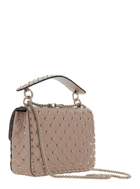 Valentino Garavani Women 'Spike Medium' Beige Crossbody Bag With Rockstud Studs Applied All-Over In Leather For Women