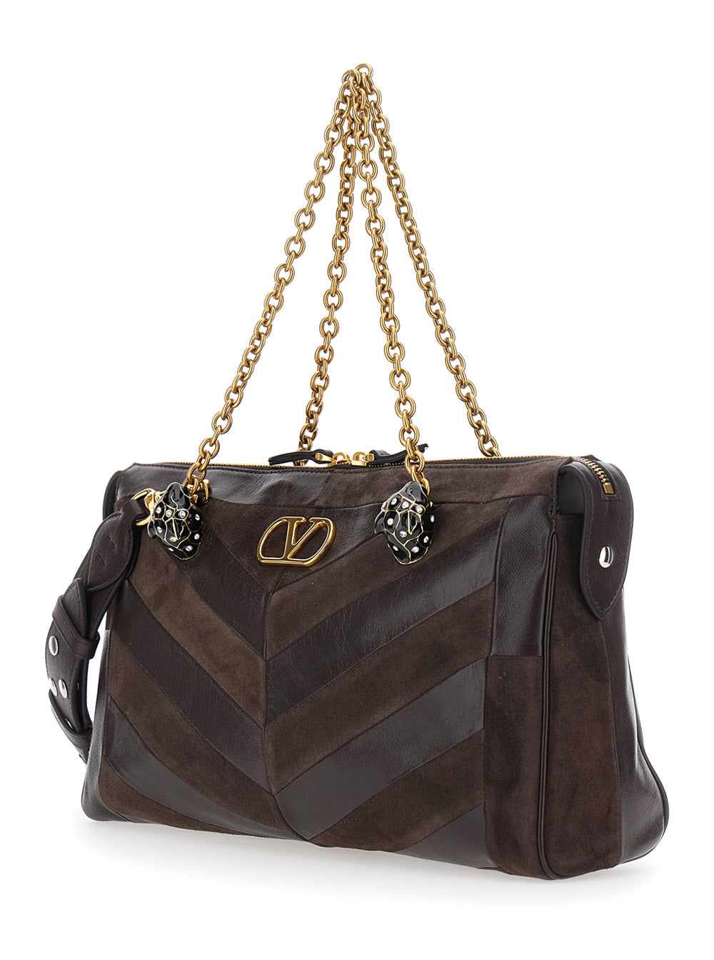 Valentino Garavani Women 'Panthea Medium' Brown Shoulder Bag With Vlogo Plaque On The Front In Leather For Women