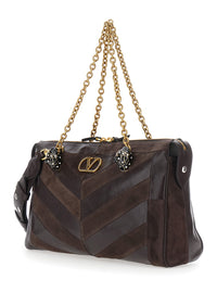 Valentino Garavani Women 'Panthea Medium' Brown Shoulder Bag With Vlogo Plaque On The Front In Leather For Women