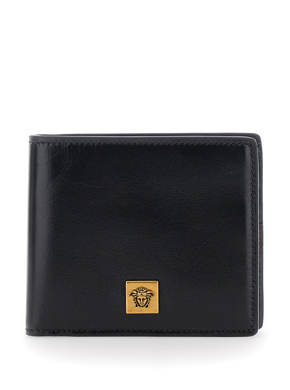 Versace Men Black Bi-Fold Wallet With Logo On The Front In Leather For Men