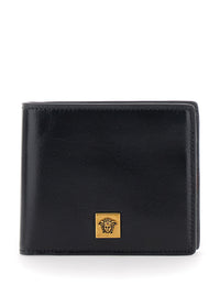Versace Men Black Bi-Fold Wallet With Logo On The Front In Leather For Men