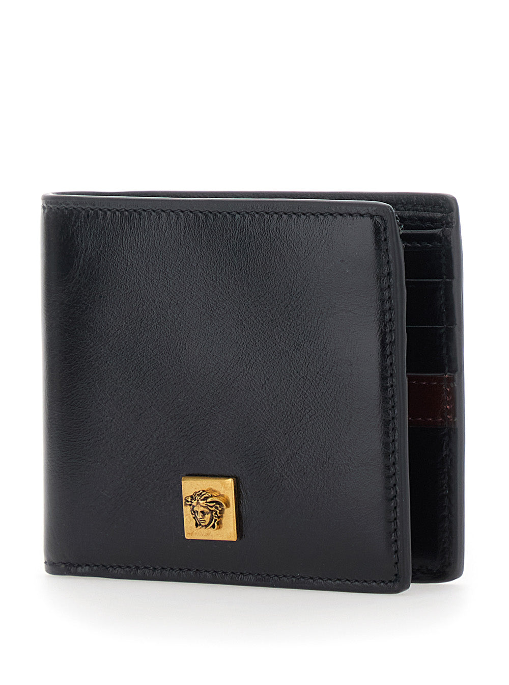 Versace Men Black Bi-Fold Wallet With Logo On The Front In Leather For Men