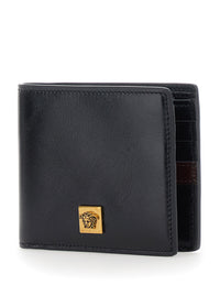 Versace Men Black Bi-Fold Wallet With Logo On The Front In Leather For Men