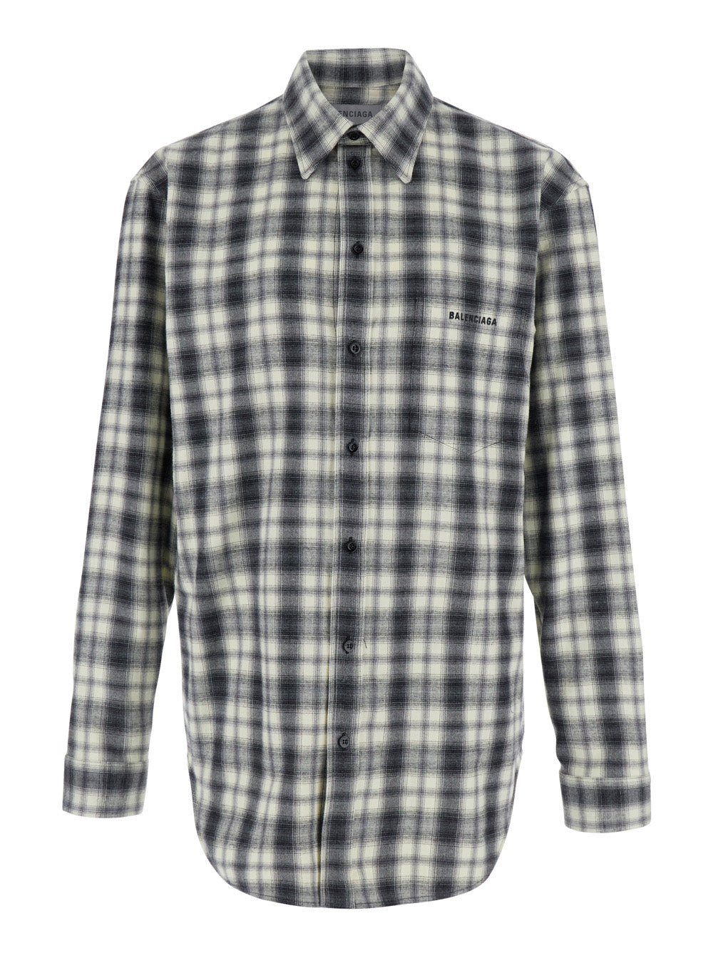 Balenciaga Men Black And White Shirt With All-Over Stripe Motif In Cotton Flannel For Men
