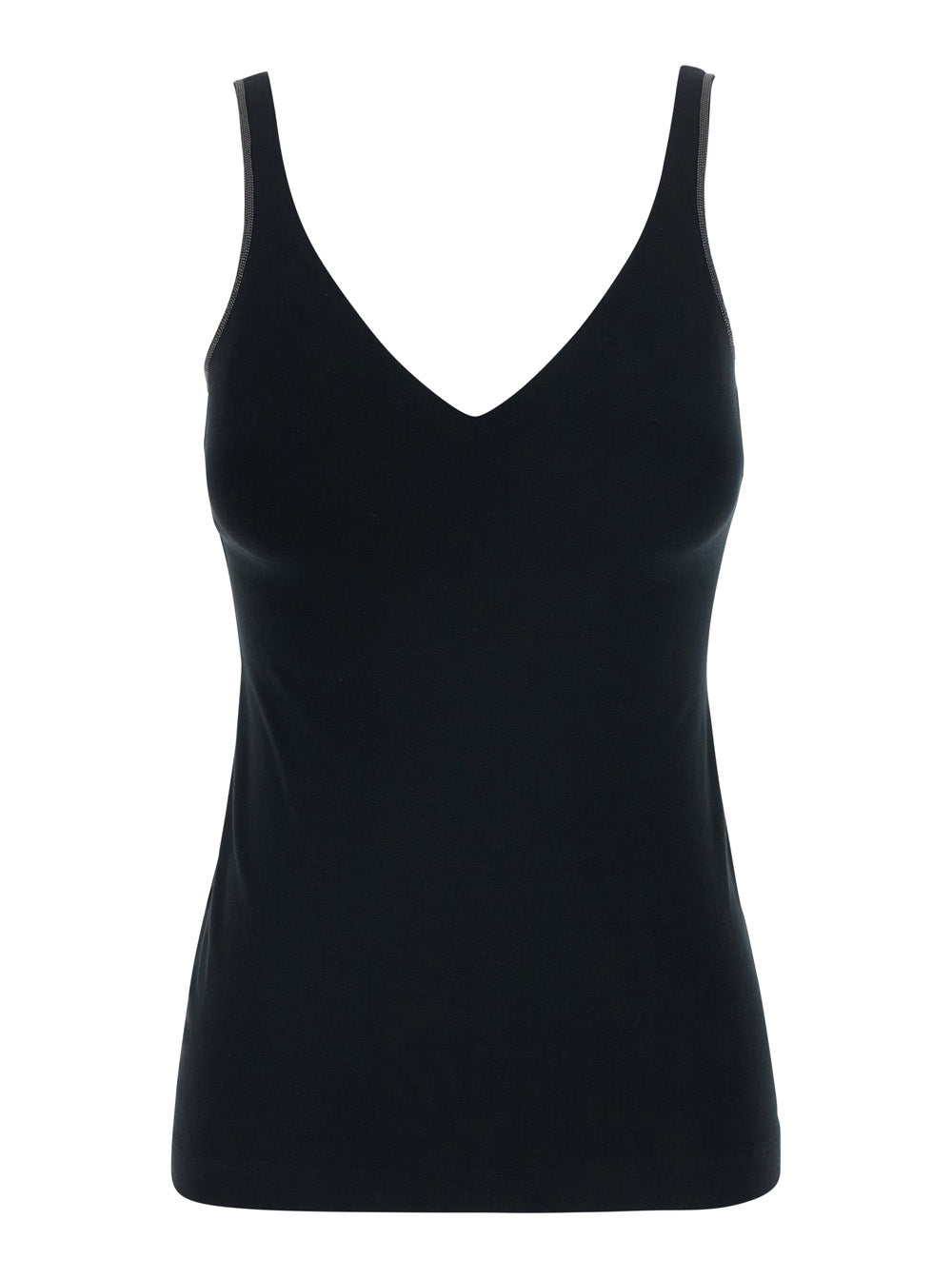 BRUNELLO CUCINELLI Brunello Cucinelli Women Black V-Neck Top With Jewelry Details On The Edges In Cotton For Women