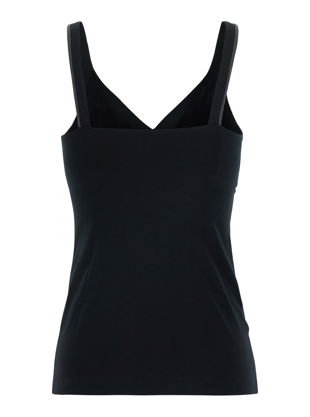 BRUNELLO CUCINELLI Brunello Cucinelli Women Black V-Neck Top With Jewelry Details On The Edges In Cotton For Women