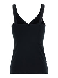 BRUNELLO CUCINELLI Brunello Cucinelli Women Black V-Neck Top With Jewelry Details On The Edges In Cotton For Women