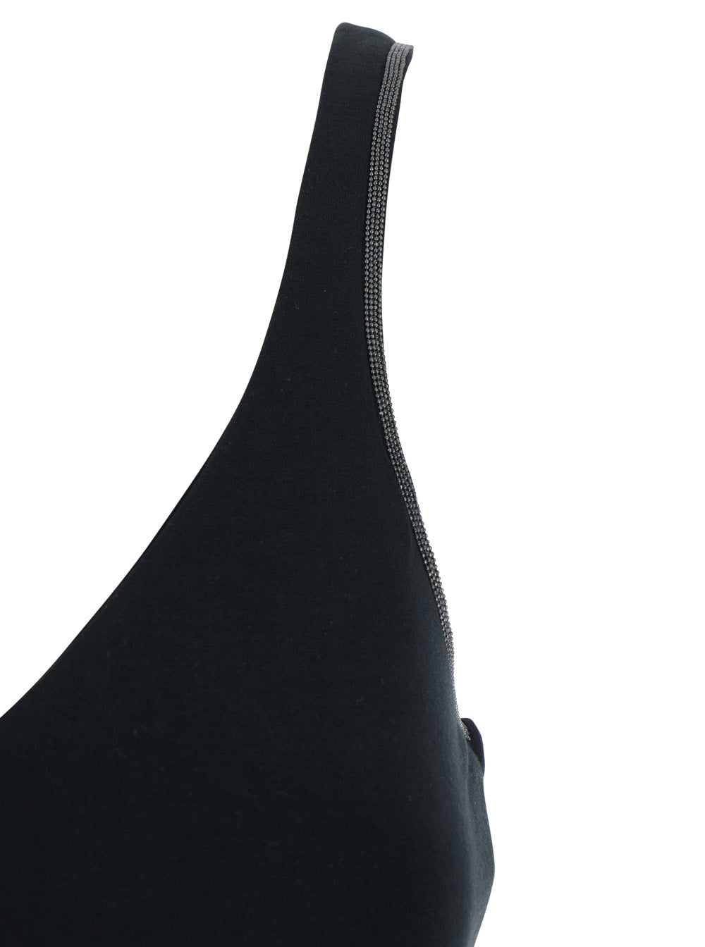 BRUNELLO CUCINELLI Brunello Cucinelli Women Black V-Neck Top With Jewelry Details On The Edges In Cotton For Women