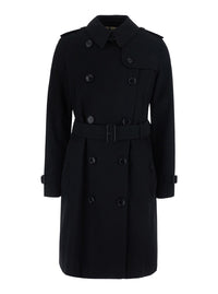 Burberry Women 'Kensington' Black Short Double-Breasted Trench Coat With Waist Belt In Cotton For Women