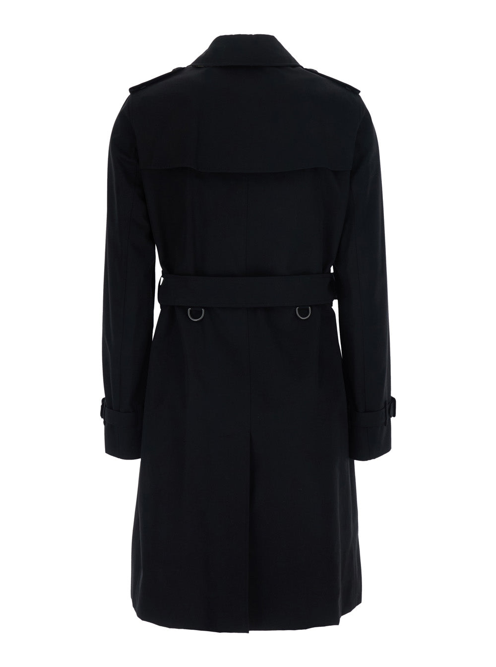 Burberry Women 'Kensington' Black Short Double-Breasted Trench Coat With Waist Belt In Cotton For Women