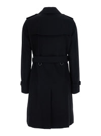 Burberry Women 'Kensington' Black Short Double-Breasted Trench Coat With Waist Belt In Cotton For Women