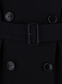Burberry Women 'Kensington' Black Short Double-Breasted Trench Coat With Waist Belt In Cotton For Women