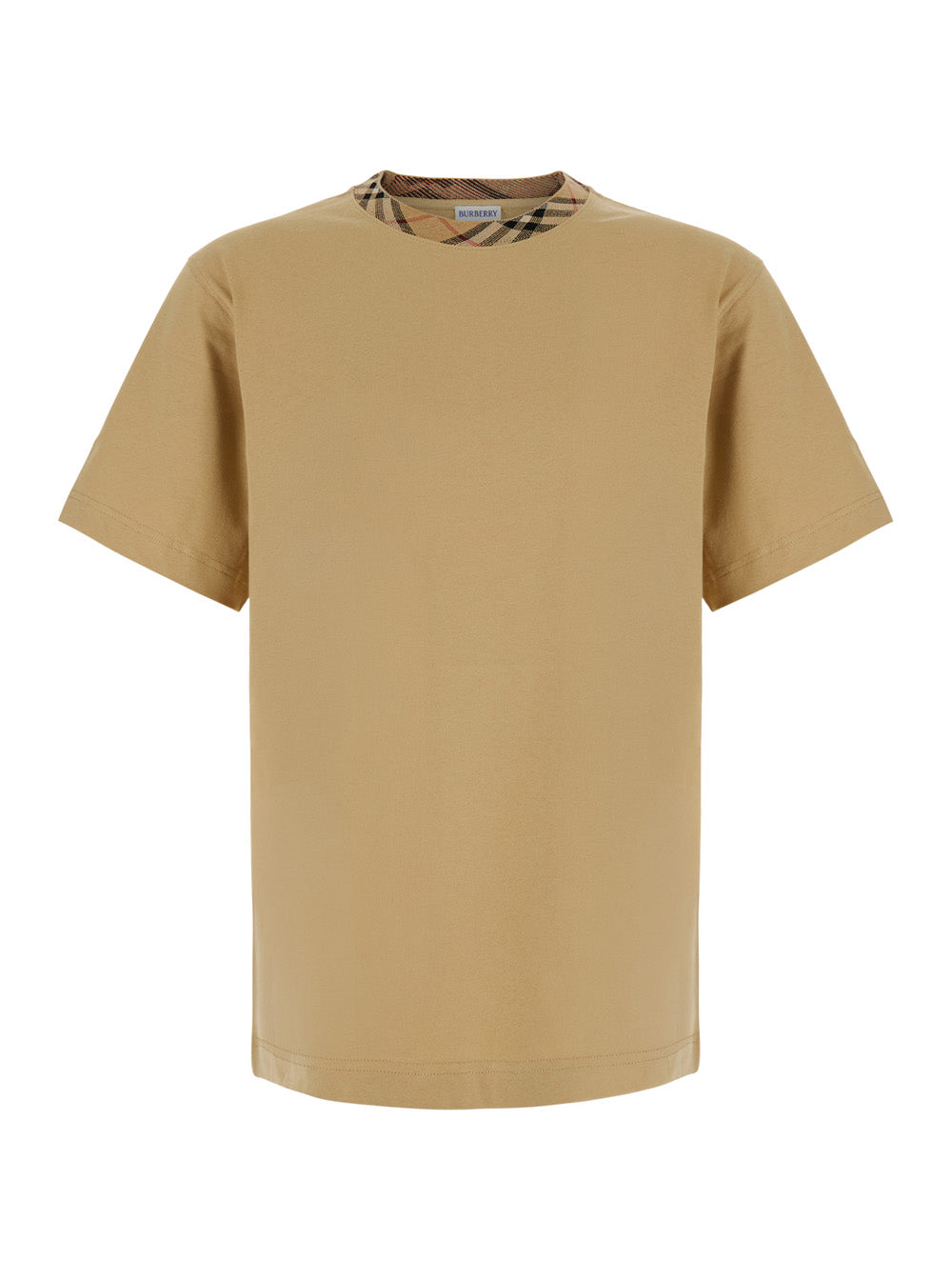 Burberry Men 'Ryan' Beige T-Shirt With Check Motif Collar In Cotton For Men
