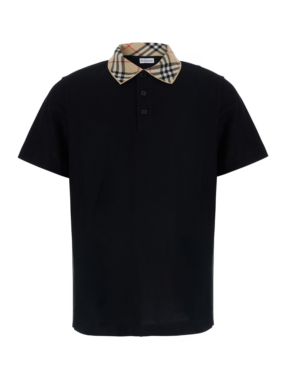 Burberry Men 'Evan' Black Polo Shirt With Check Motif Collar In Cotton For Men