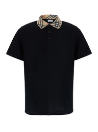Burberry Men 'Evan' Black Polo Shirt With Check Motif Collar In Cotton For Men