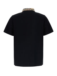 Burberry Men 'Evan' Black Polo Shirt With Check Motif Collar In Cotton For Men
