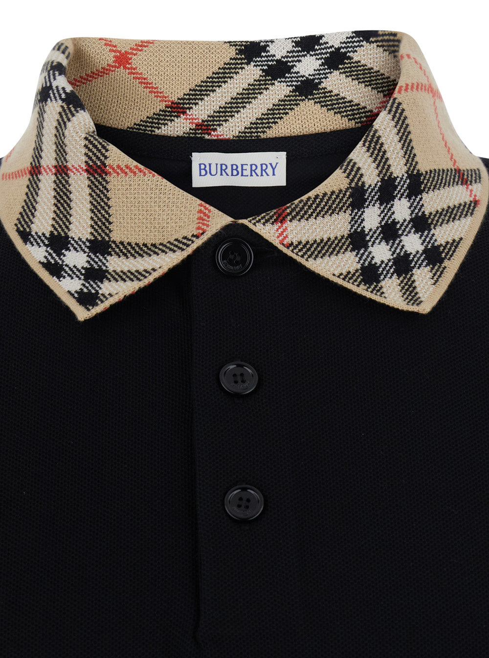 Burberry Men 'Evan' Black Polo Shirt With Check Motif Collar In Cotton For Men