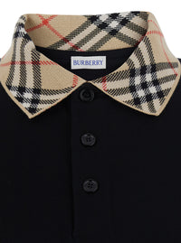 Burberry Men 'Evan' Black Polo Shirt With Check Motif Collar In Cotton For Men