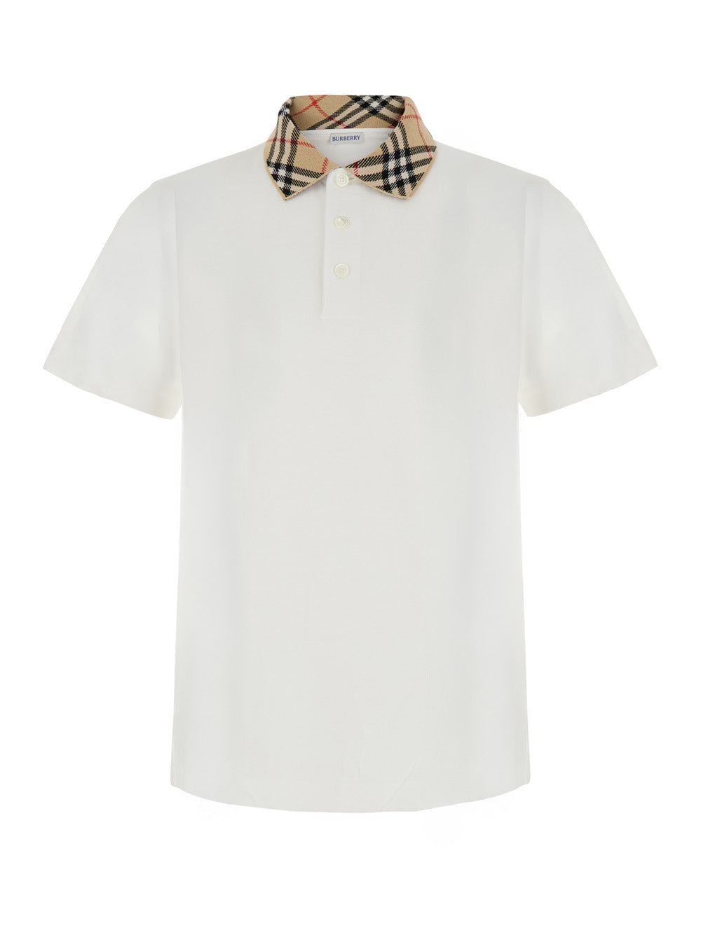 Burberry Men 'Evan' White Polo Shirt With Check Motif Collar In Cotton For Men