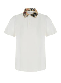 Burberry Men 'Evan' White Polo Shirt With Check Motif Collar In Cotton For Men