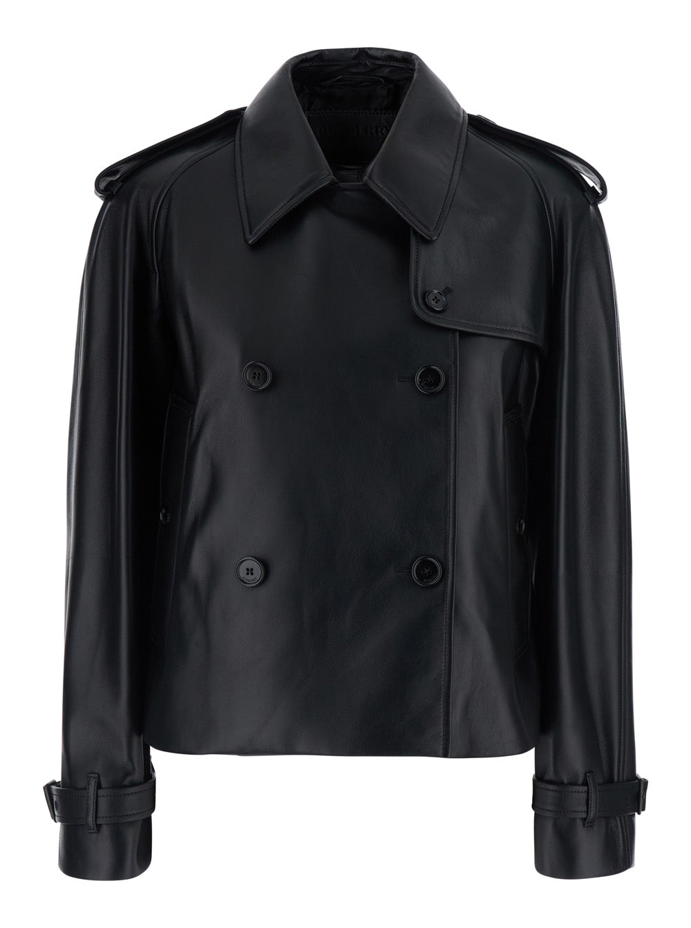Burberry Women 'Mayfair' Black Jacket With Wide Collar And Cropped Design In Leather For Women