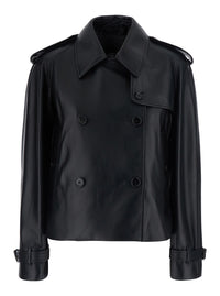 Burberry Women 'Mayfair' Black Jacket With Wide Collar And Cropped Design In Leather For Women