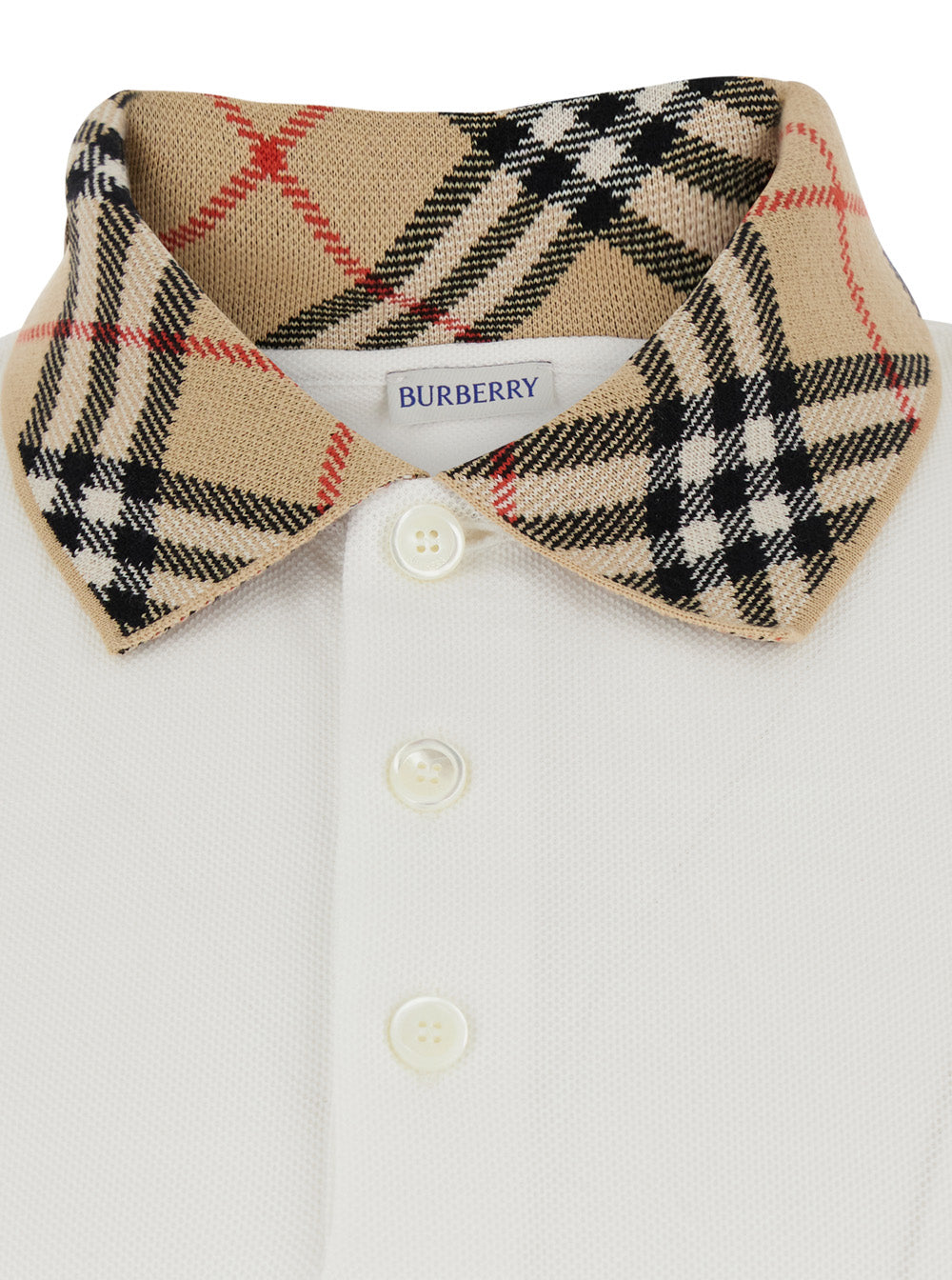 Burberry Men 'Evan' White Polo Shirt With Check Motif Collar In Cotton For Men