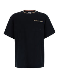 Burberry Men 'Ryan' Black Tshirt With Check Motif Details In Cotton For Men