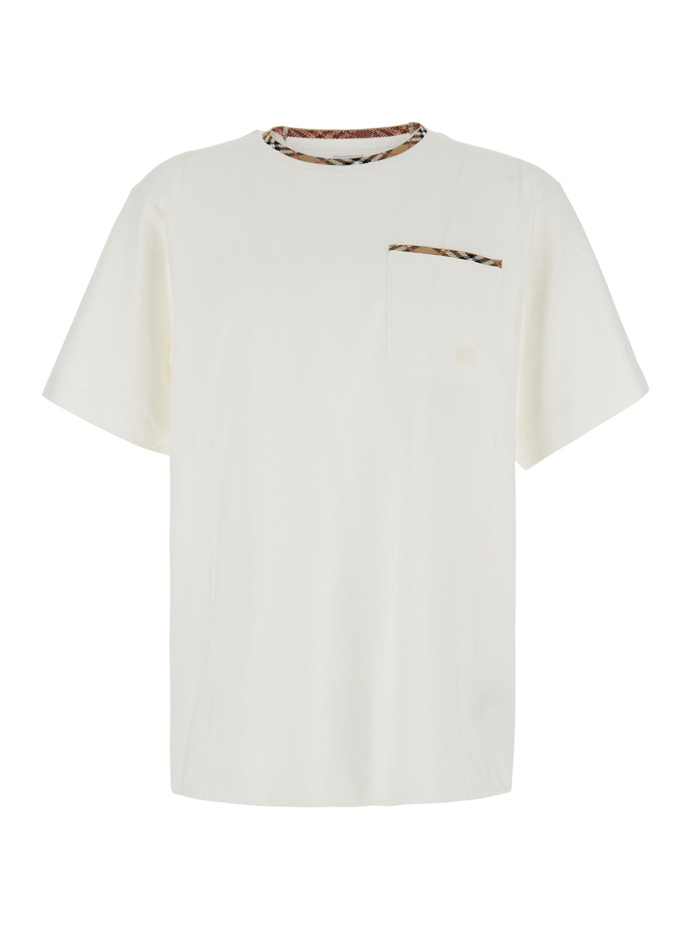 Burberry Men 'Ryan' White T-Shirt With Check Motif Details In Cotton For Men