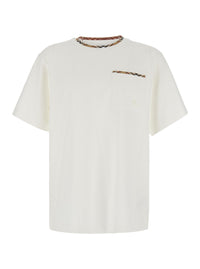 Burberry Men 'Ryan' White T-Shirt With Check Motif Details In Cotton For Men