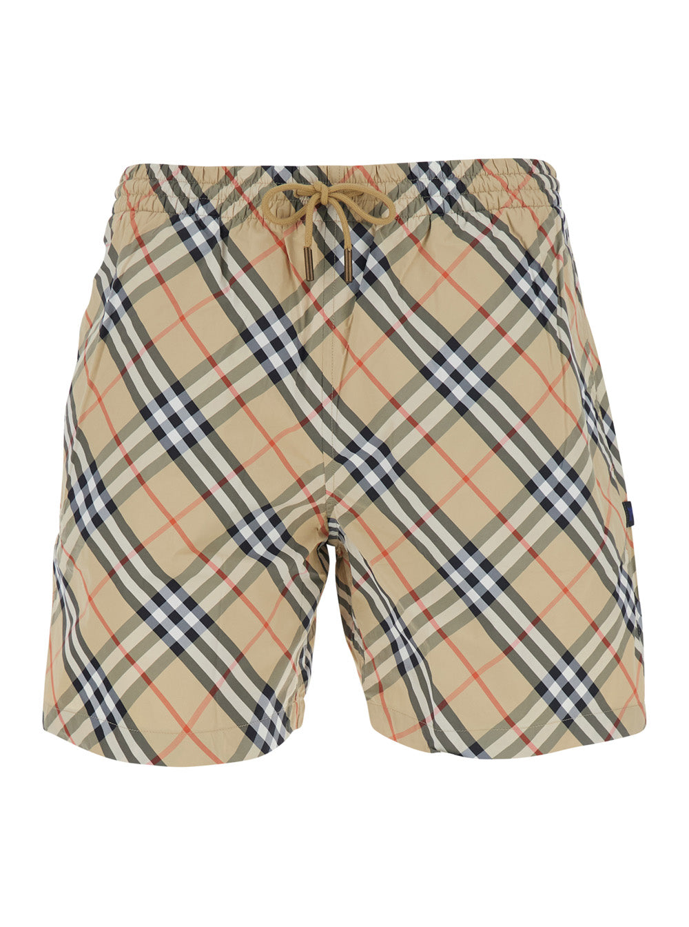 Burberry Men Beige Swim Shorts With Check Motif In Tech Fabric Men