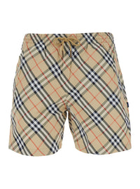 Burberry Men Beige Swim Shorts With Check Motif In Tech Fabric Men