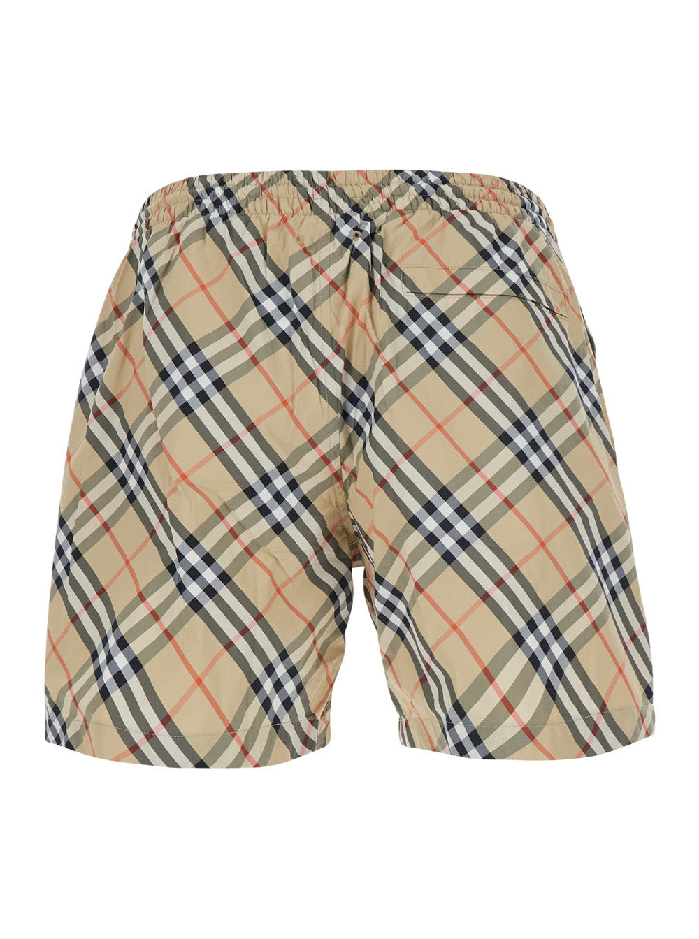 Burberry Men Beige Swim Shorts With Check Motif In Tech Fabric Men