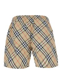 Burberry Men Beige Swim Shorts With Check Motif In Tech Fabric Men