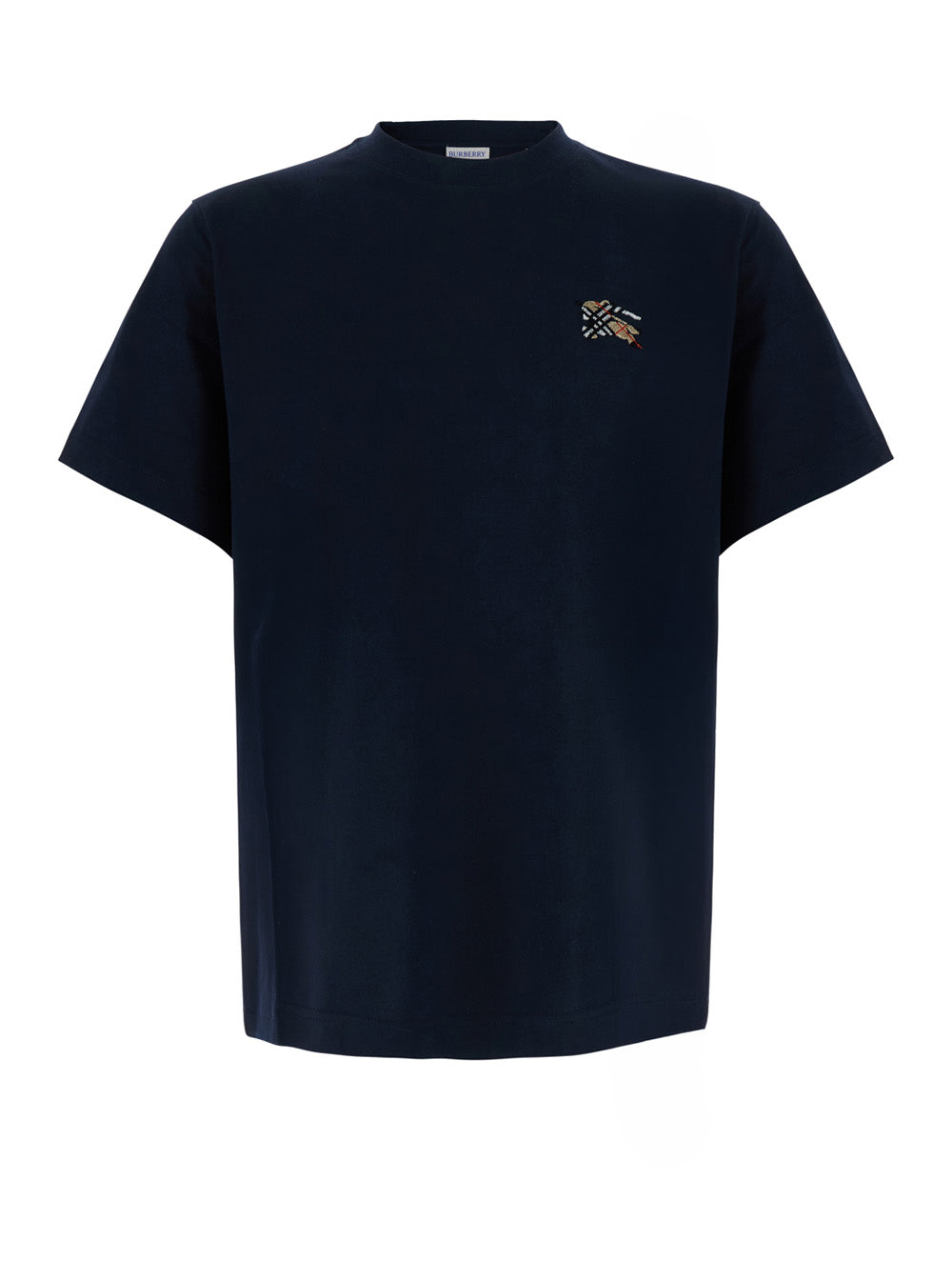 Burberry Men Blue T-Shirt With Ekd Logo Embroidered On The Front In Cotton For Men