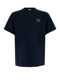 Burberry Men Blue T-Shirt With Ekd Logo Embroidered On The Front In Cotton For Men